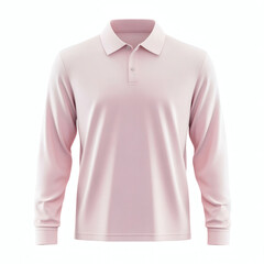Plain light pink long sleeve performance polo shirt 3D mockup showcasing front view for apparel design presentation on white background