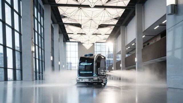 Autonomous Cleaning Robot in Modern Building - Efficient Floor Maintenance.