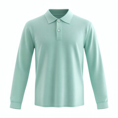 Plain mint long sleeve performance polo shirt 3D mockup showcasing front view for apparel design presentation on white background