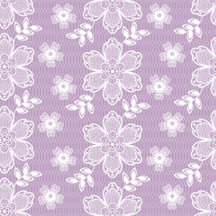 Seamless White Floral Lace Pattern on Lavender Background