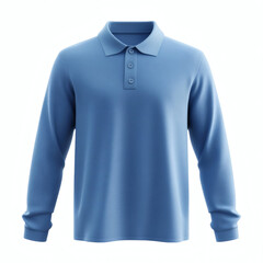 Plain sea blue long sleeve performance polo shirt 3D mockup showcasing front view for apparel design presentation on white background