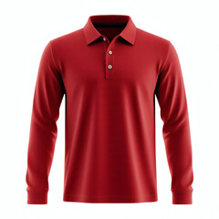 Plain red long sleeve performance polo shirt 3D mockup showcasing front view for apparel design presentation on white background