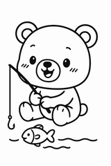 Fototapeta premium Cute smiling teddy bear fishing illustration