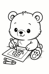 Cute teddy bear drawing a flower illustration