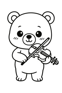 cute cartoon teddy bear playing biola