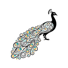 Fototapeta premium Decorative peacock with intricate tail feathers pattern. Suitable for textiles, wallpaper, or design projects with exotic bird motifs.
