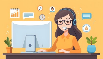 Cartoon illustration of a customer support agent providing service.