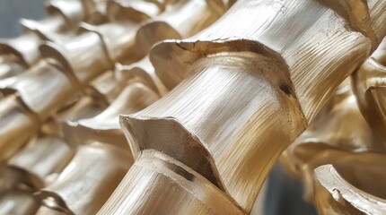 Detailed shot of bamboo stalks their nodes and smooth surfaces visible emphasizing the sustainable growth patterns and strength of this renewable resource.