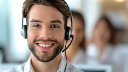Customer Service Representative at Work: A close-up of a friendly customer service representative wearing a headset, exudes confidence and empathy while providing assistance.