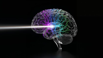 Digital brain with glowing neural network, AI technology concept