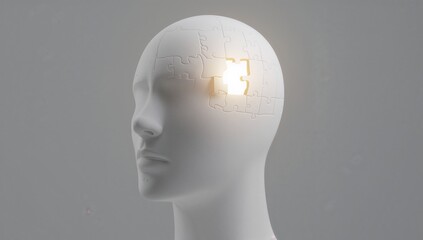 Obraz premium Glowing puzzle head symbolizing insight and creativity