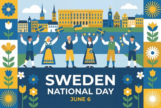 Celebrating Sweden National Day with traditional festivities and vibrant national pride. - Powered by Adobe