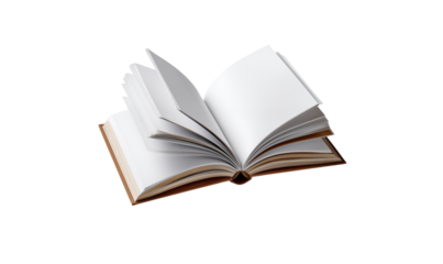 Blank white open book isolated on transparent background, png