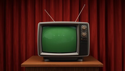 Old TV with Chroma Key Screen. 3D Render 