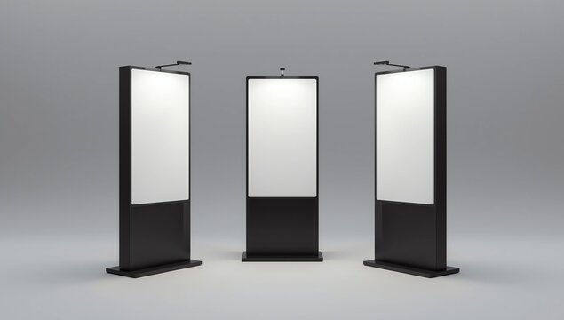 WiFi network Multi touch floor standing LCD ad display digital signage display touch monitor. 3d render illustration. 