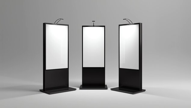 WiFi network Multi touch floor standing LCD ad display digital signage display touch monitor. 3d render illustration. 
