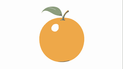 Minimalist orange fruit vector illustration, fresh citrus icon with leaf isolated on white background