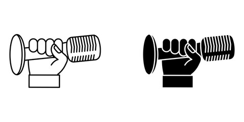 hand holding microphone Set icon simple on white background