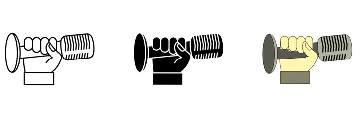 hand holding microphone Set icon simple on white background