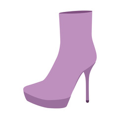 Purple platform stiletto heel boot women color flat pair. Bold platform with pointed heel stylish chic wear. Technical fashion illustration CAD mockup smooth vector men unisex isolated trendy style
