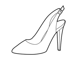 Slingback pump women heel single line pair. Strap open back dress footwear for office, reception, city walk, season. Technical illustration, CAD mockup, clean vector men unisex isolated classic style.