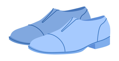 Dress shoe mens blue formal flat pair. Classic lace up leather suit footwear smart office style. Technical fashion illustration CAD mockup sketch vector women unisex isolated.