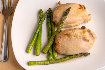 chicken thighs served with roasted asparagus