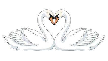 Two swans forming heart shape with necks, symbolizing love and romance