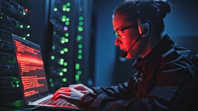 performing a technical analysis at a computer workstation in a dimly lit data room