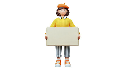 3D Character Holding Blank Sign