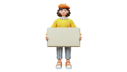 3D Character Holding Blank Sign