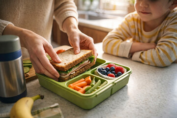 Preparing healthy lunchbox for child