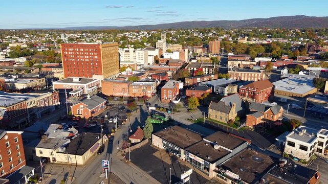 PENNSYLVANIA - 11.10.2025 - Excellent aerial footage moving over downtown Uniontown, Pennsylvania.