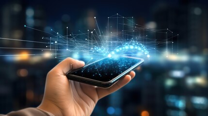 hand hold mobile phone and the big data wireless 5G connecting, technology, networking, digital, business, connect, communication, smartphone, online, cyberspace, social, media, interface