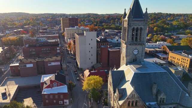 PENNSYLVANIA - 11.10.2025 - Amazing aerial view of the courthouse in downtown Uniontown, Pennsylvania.