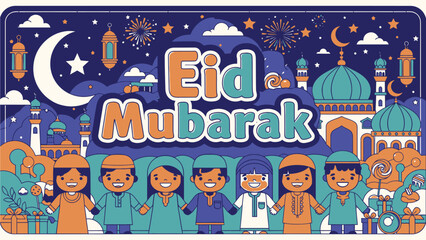 Eid Mubarak Illustration with Muslim Characters