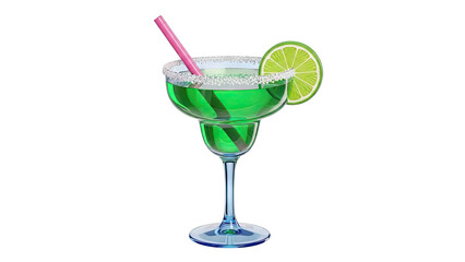 Green Margarita Cocktail with Lime and Pink Straw