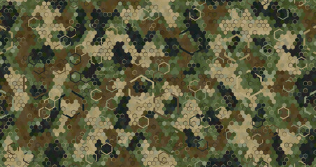 seamless camouflage pattern with hexagonal elements