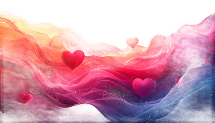 Colorful Hearts Floating in Vibrant Fog.