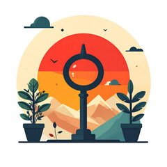 Magnifying Glass Examining Plant Growth.