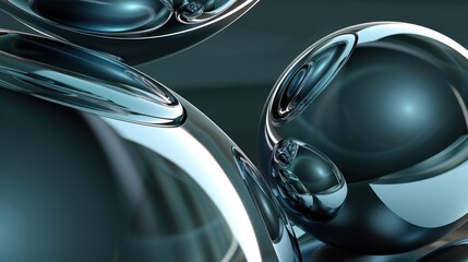 Abstract Metallic Spheres in Cool Blue and Silver Tones with Glossy Surface Artistic Design for Technology or Modern Art Themes