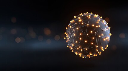 Abstract digital sphere with glowing nodes and connections representing data transmission and networking in a futuristic and technological environment