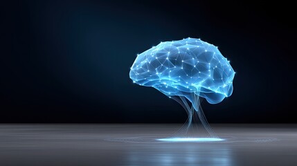 Futuristic Concept of Human Brain with Digital Connections and Glowing Neural Network in Dark Space for Technology and Science Themes