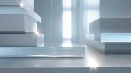 Obraz premium Abstract composition of shiny metallic surfaces and reflective layers creating a modern and futuristic aesthetic for design and creative projects