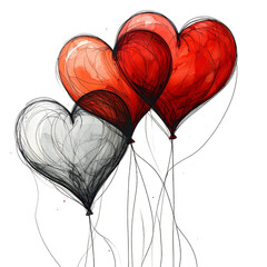 Three Hand Drawn Heart Balloons in Red.