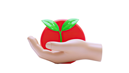 Hand holding a sprout with a red circle
