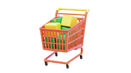 Orange Shopping Cart Filled with Yellow and Green Boxes