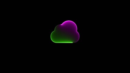 Neon Cloud Glowing with Vibrant Purple and Green Light Against a Deep Generate title without using the word "Title:" before it. Black Background Symbolizing Digital Storage and Connectivity