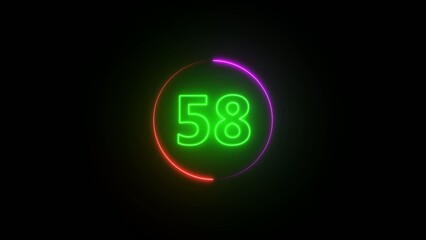 Neon green number 58 with gradient purple and red circle outline glowing on dark Generate title without using the word "Title:" before it. background fifty-eight