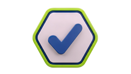 3D Checkmark Icon in Hexagonal Frame